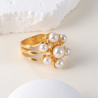 Floral Pearl Design Stainless Steel Women's Ring丨K003672-JinBaoJewerly
