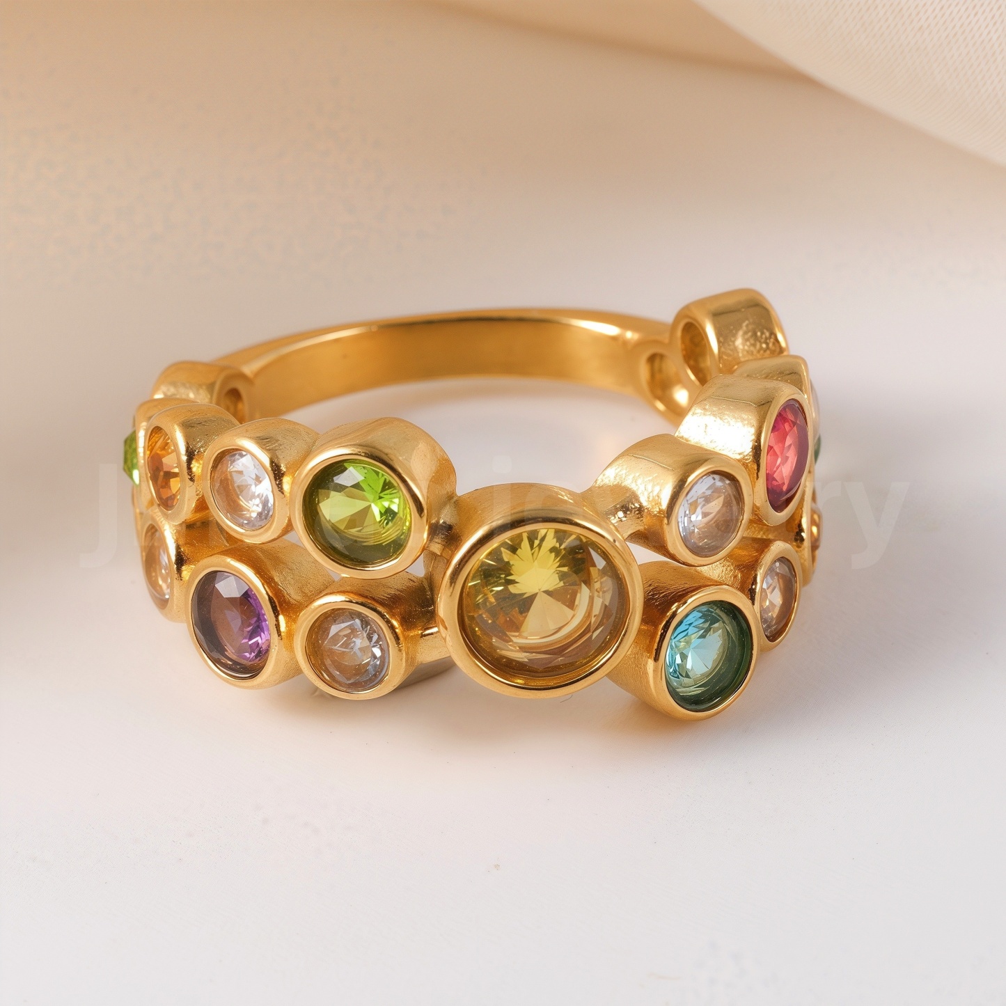 Luxury 24K Gold-Plating Stainless Steel Stunning Crystal Embellishments Women's Waterproof Ring-JinBaoJewerly