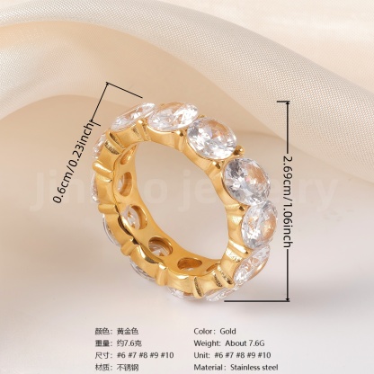 Luxury 24K Gold-Plating Stainless Steel Stunning Crystal Embellishments Women's Waterproof Ring-JinBaoJewerly