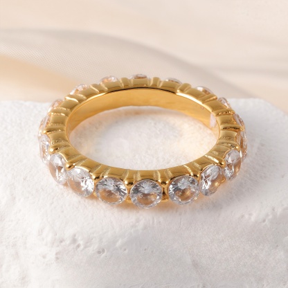 Luxury 24K Gold-Plating Stainless Steel Stunning Crystal Embellishments Women's Waterproof Ring-JinBaoJewerly