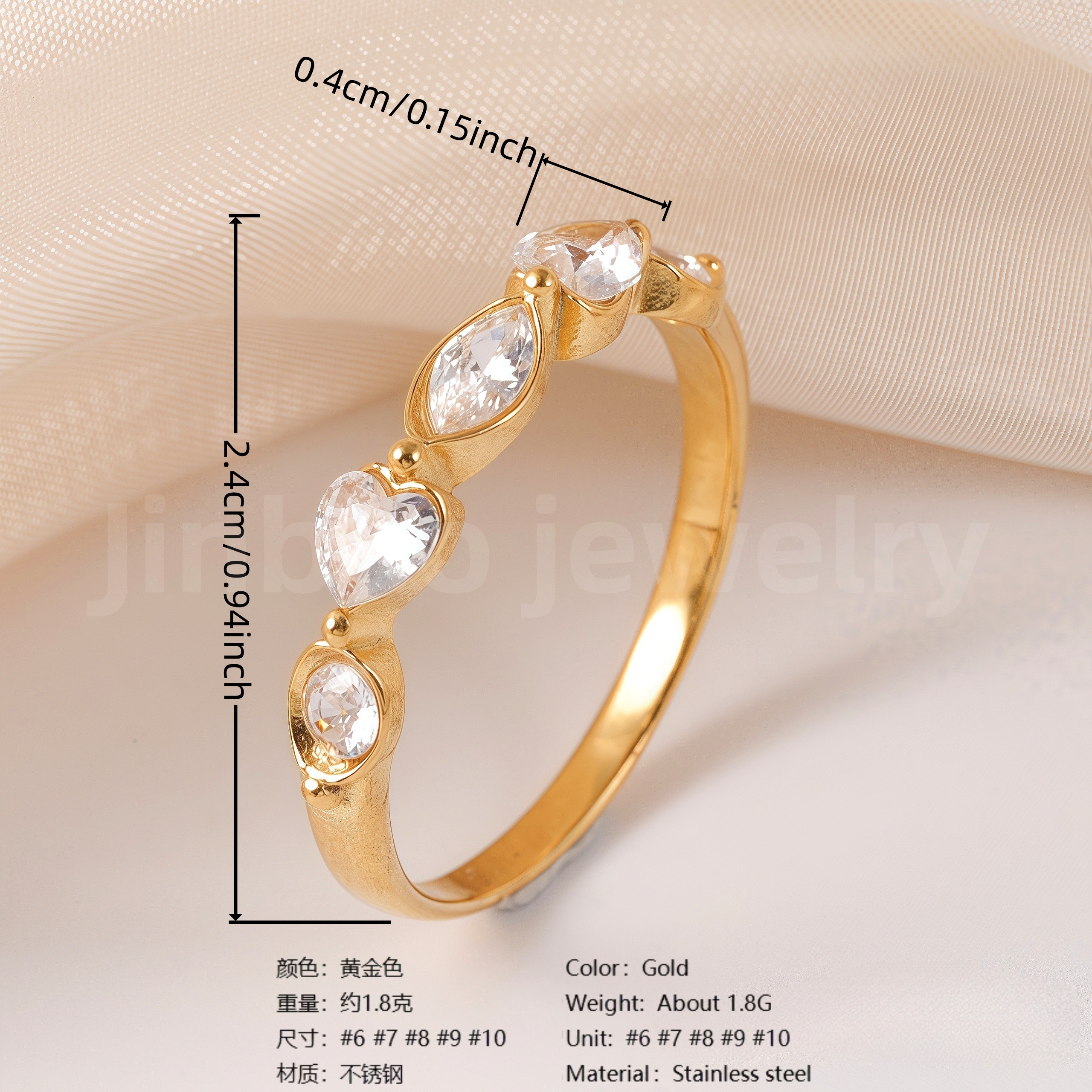 24K Gold PVD Stainless Steel Titanium Fashionable Multi-Color Gem Women's Ring-JinBaoJewerly