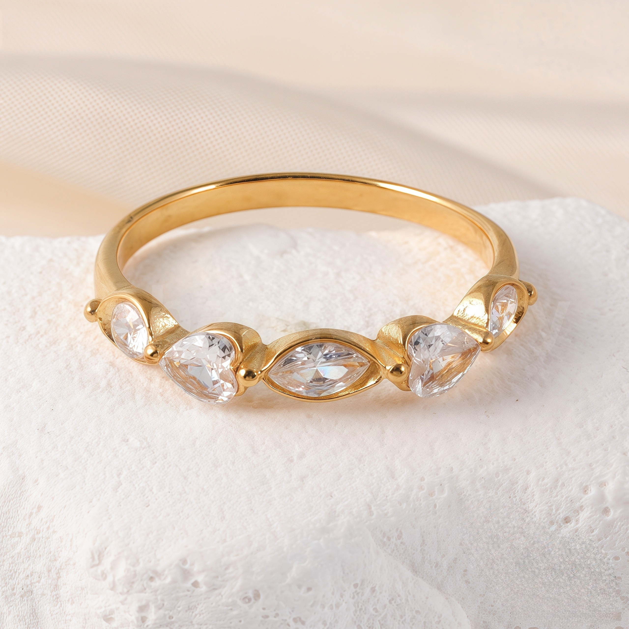 Luxury 24K Gold-Plating Stainless Steel Stunning Crystal Embellishments Women's Waterproof Ring-JinBaoJewerly