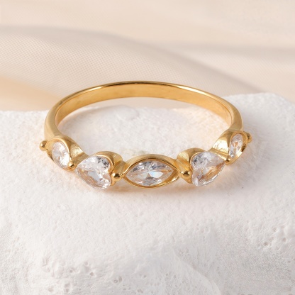 Luxury 24K Gold-Plating Stainless Steel Stunning Crystal Embellishments Women's Waterproof Ring-JinBaoJewerly