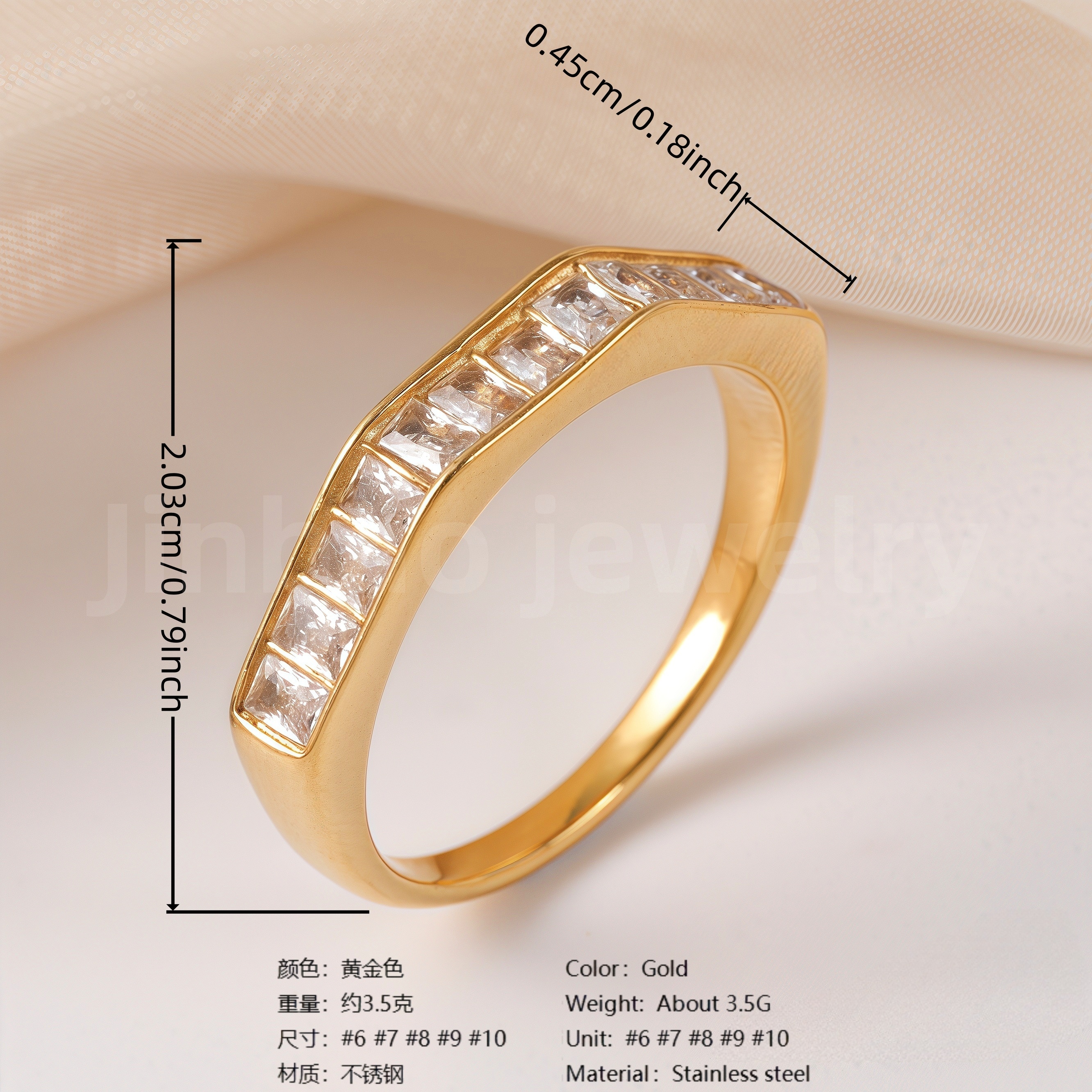 24K Gold PVD Stainless Steel Titanium Fashionable Multi-Color Gem Women's Ring-JinBaoJewerly
