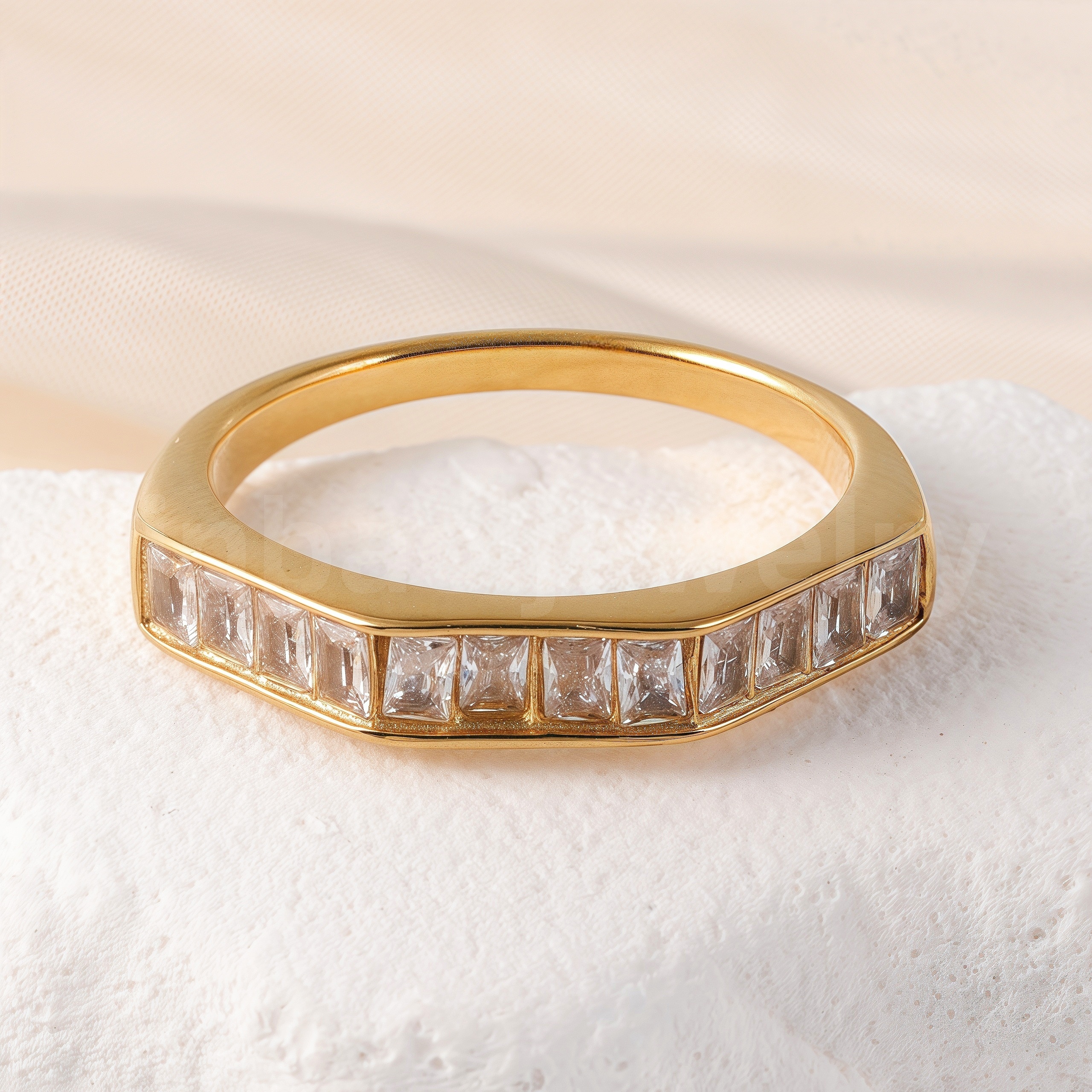 Luxury 24K Gold-Plating Stainless Steel Stunning Crystal Embellishments Women's Waterproof Ring-JinBaoJewerly