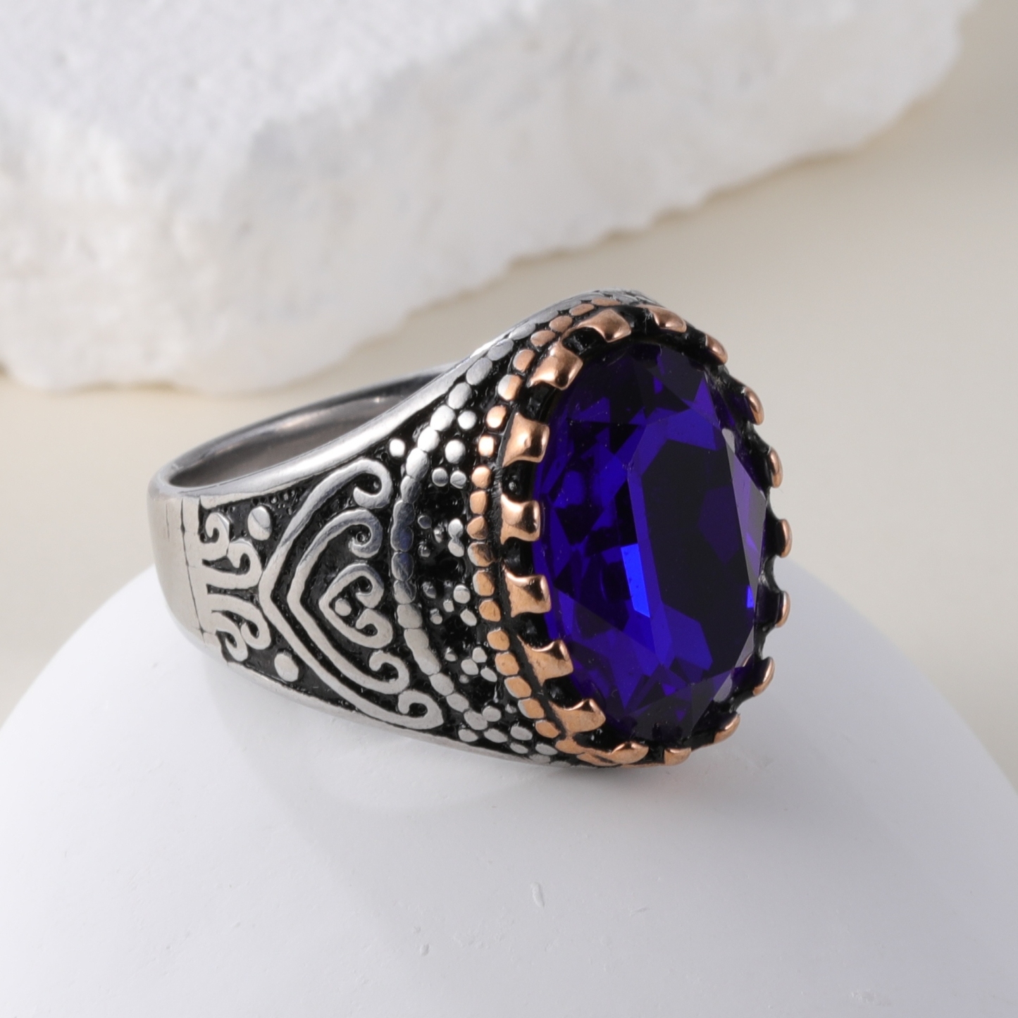 Vintage Inlaid Purple Gemstone Stainless Steel Men's Ring丨BL50-JinBaoJewerly