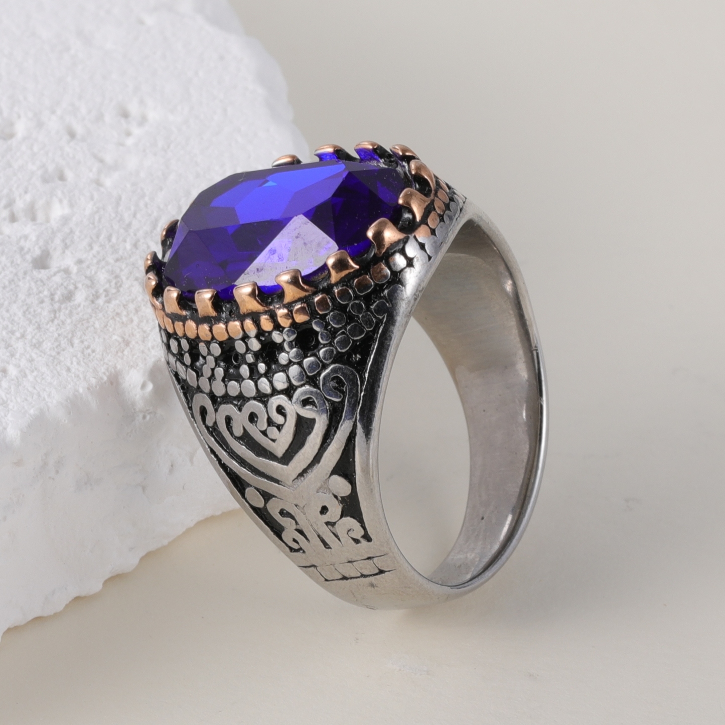 Vintage Inlaid Purple Gemstone Stainless Steel Men's Ring丨BL50-JinBaoJewerly