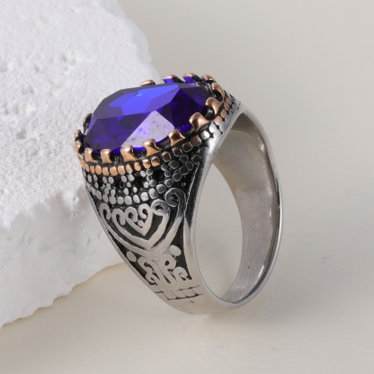 Vintage Inlaid Purple Gemstone Stainless Steel Men's Ring丨BL50-JinBaoJewerly