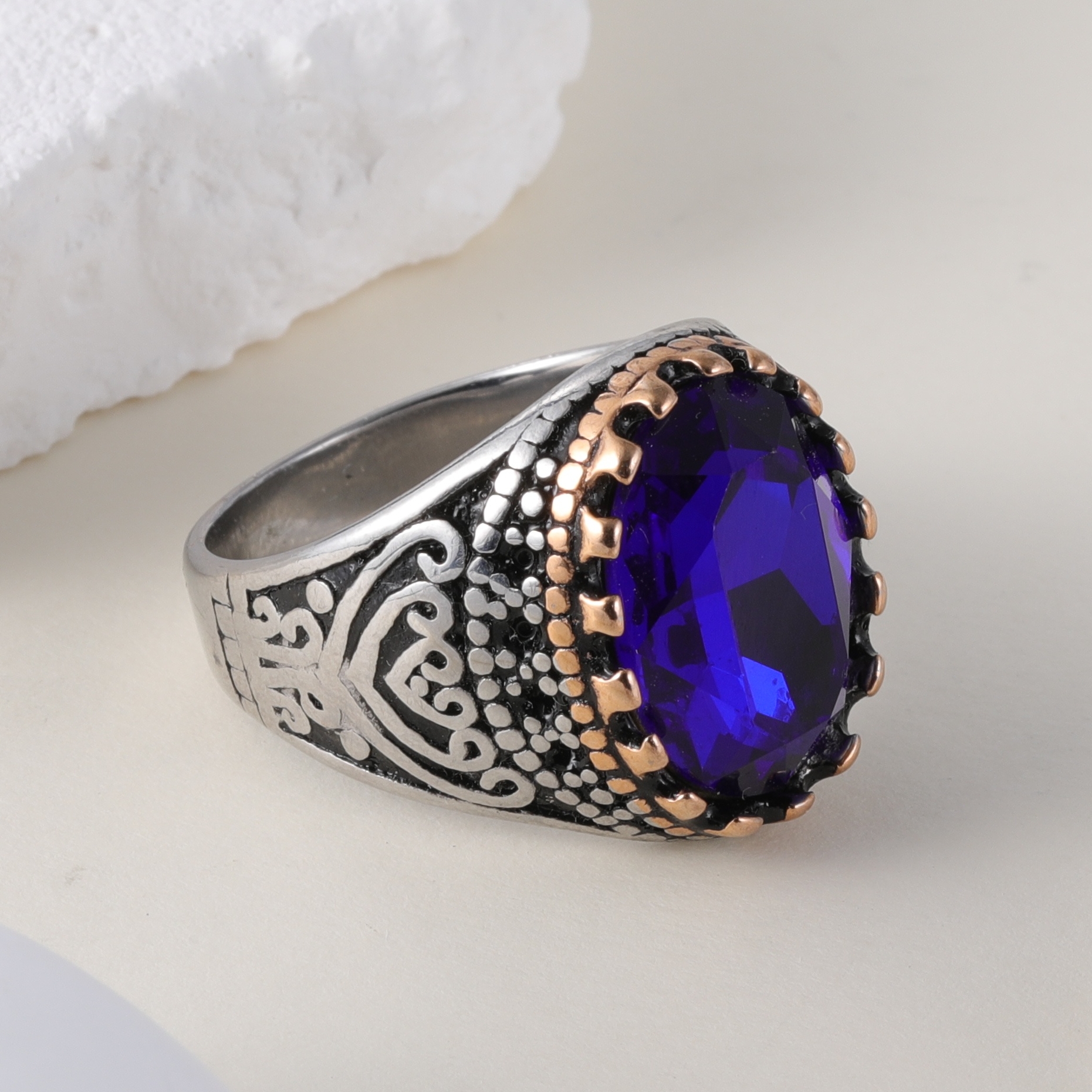 Vintage Inlaid Purple Gemstone Stainless Steel Men's Ring丨BL50-JinBaoJewerly