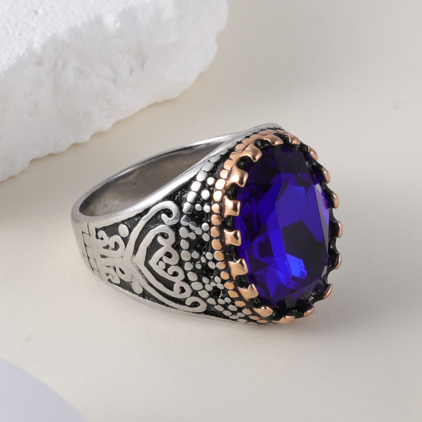 Vintage Inlaid Purple Gemstone Stainless Steel Men's Ring丨BL50-JinBaoJewerly