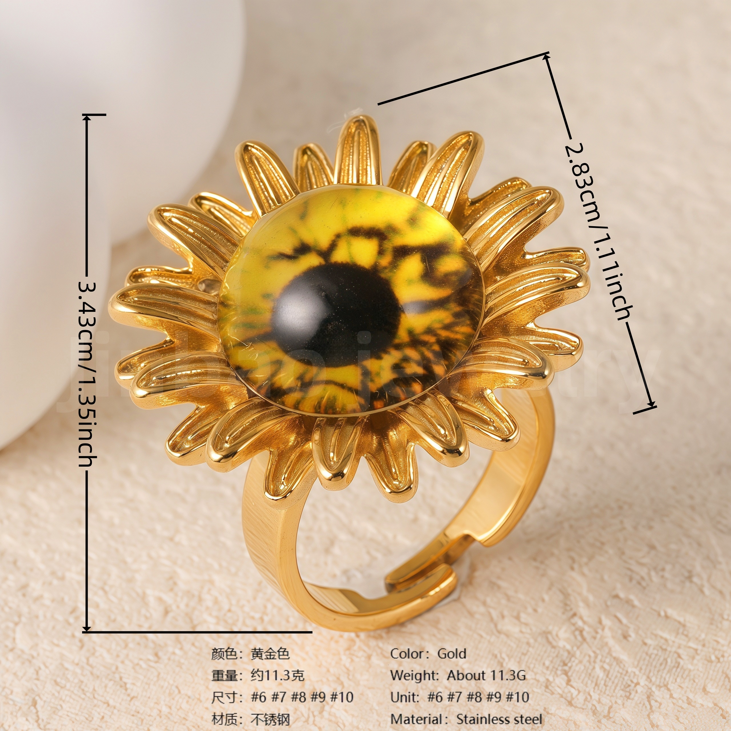 24K Gold PVD Stainless Steel Titanium Fashionable Multi-Color Gem Women's Ring-JinBaoJewerly