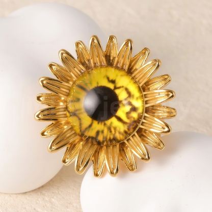 24K Gold-Plating Stainless Steel Colorful Eye Sunflower Trendy Women's Waterproof Ring-JinBaoJewerly