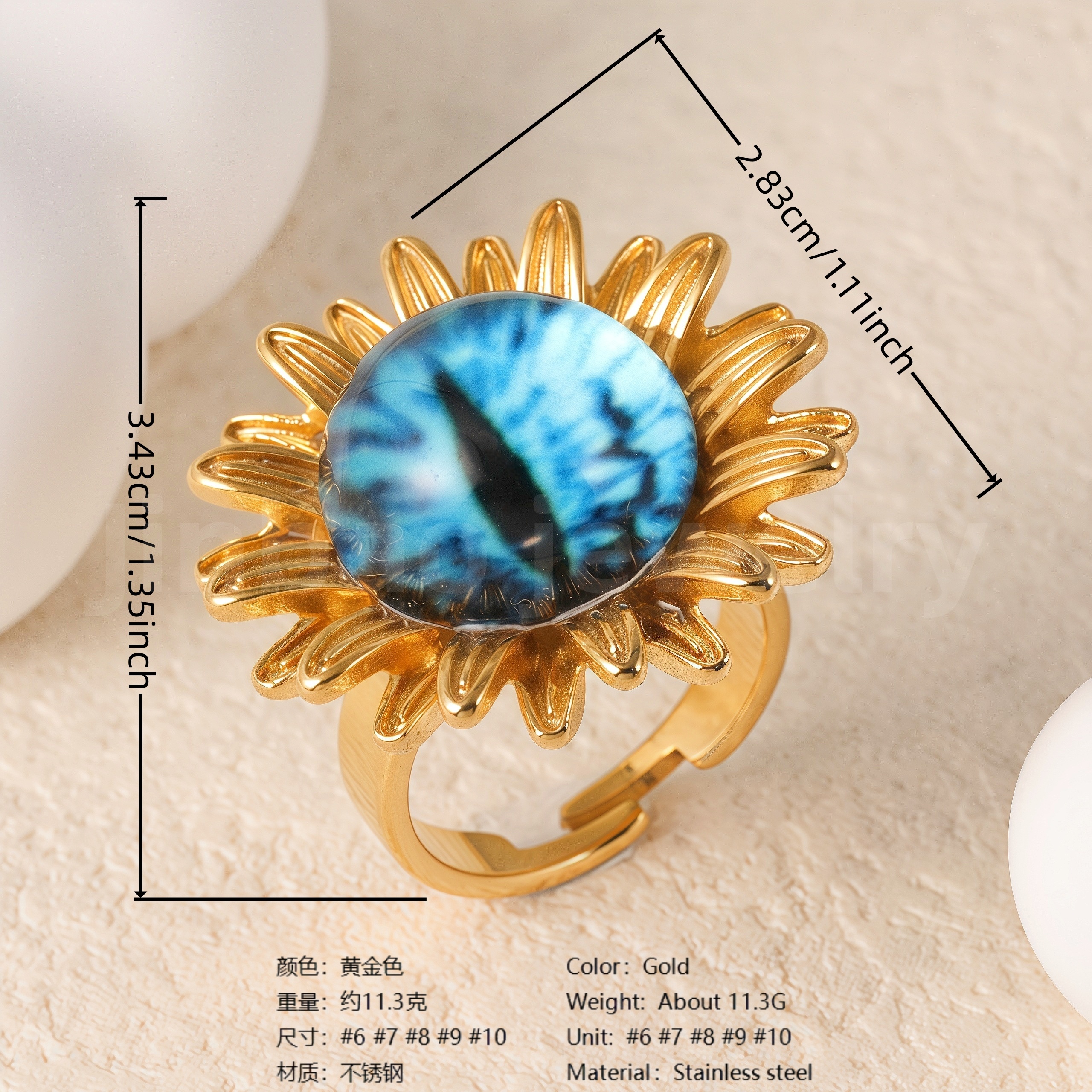 24K Gold PVD Stainless Steel Titanium Fashionable Multi-Color Gem Women's Ring-JinBaoJewerly