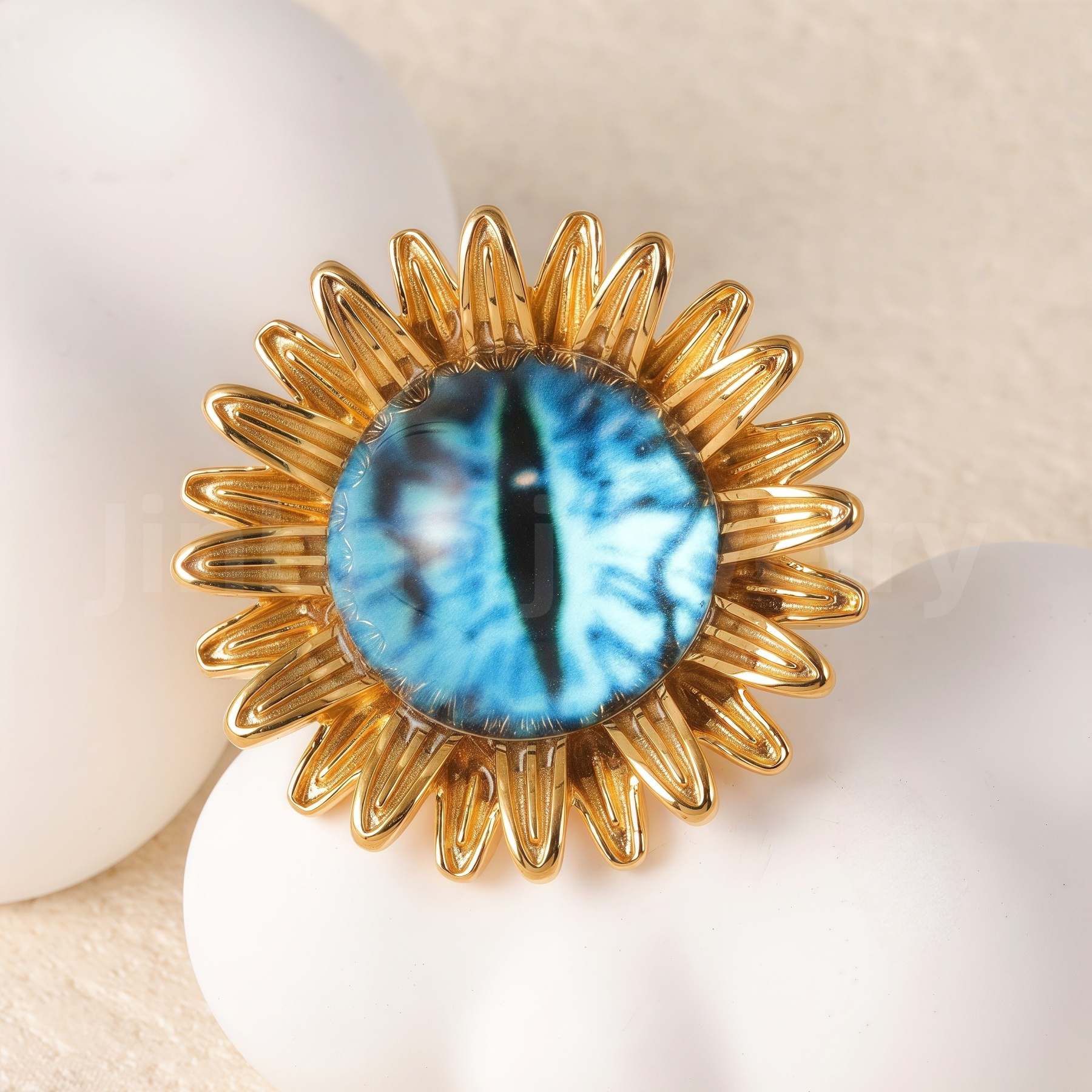 24K Gold-Plating Stainless Steel Colorful Eye Sunflower Trendy Women's Waterproof Ring-JinBaoJewerly