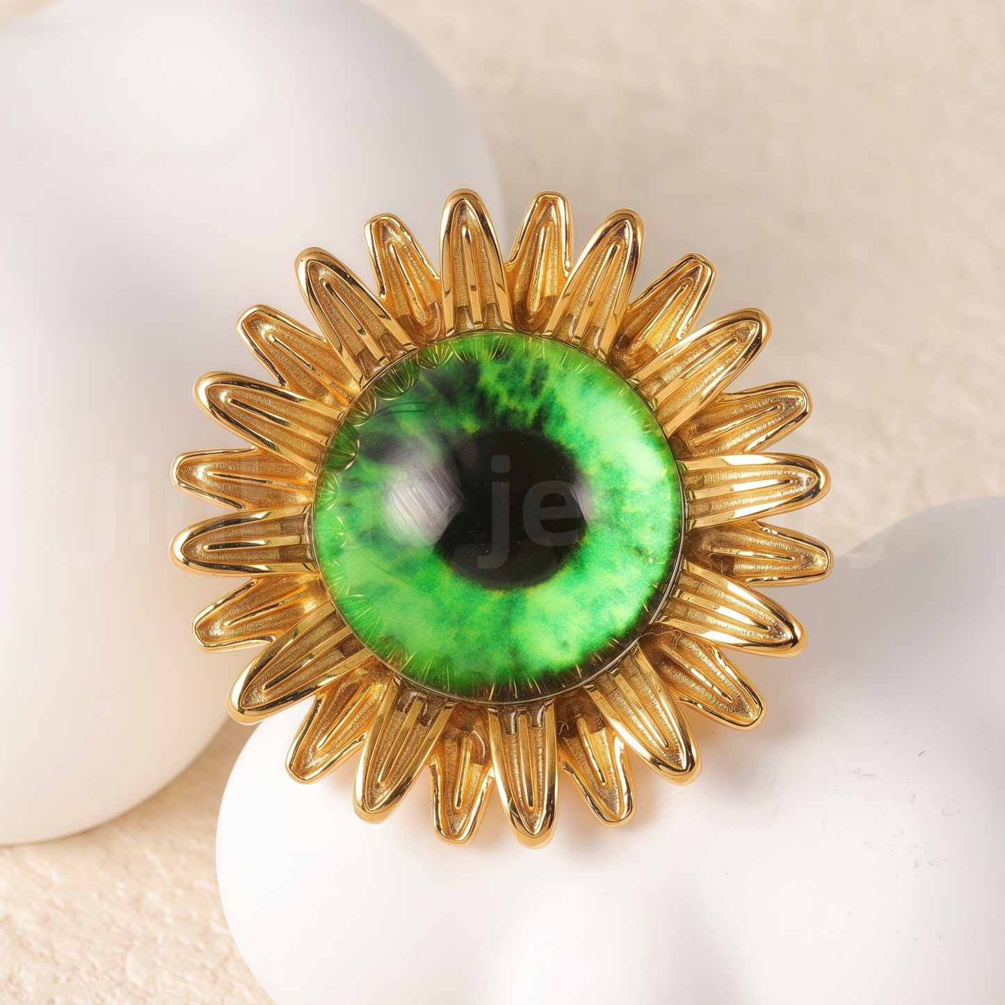 24K Gold-Plating Stainless Steel Colorful Eye Sunflower Trendy Women's Waterproof Ring-JinBaoJewerly