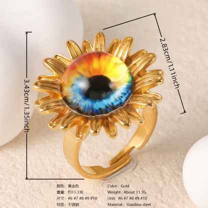 24K Gold-Plating Stainless Steel Colorful Eye Sunflower Trendy Women's Waterproof Ring-JinBaoJewerly