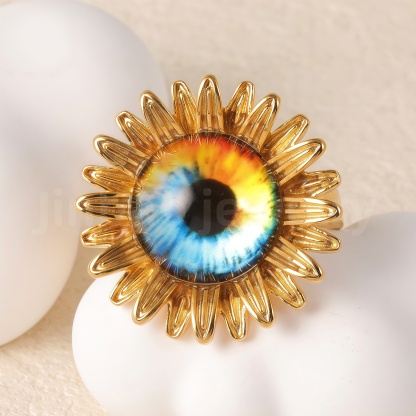 24K Gold-Plating Stainless Steel Colorful Eye Sunflower Trendy Women's Waterproof Ring-JinBaoJewerly