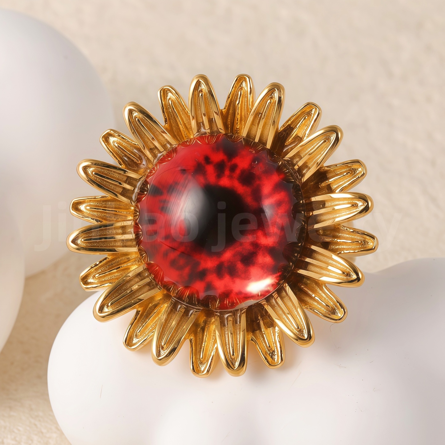 24K Gold-Plating Stainless Steel Colorful Eye Sunflower Trendy Women's Waterproof Ring-JinBaoJewerly