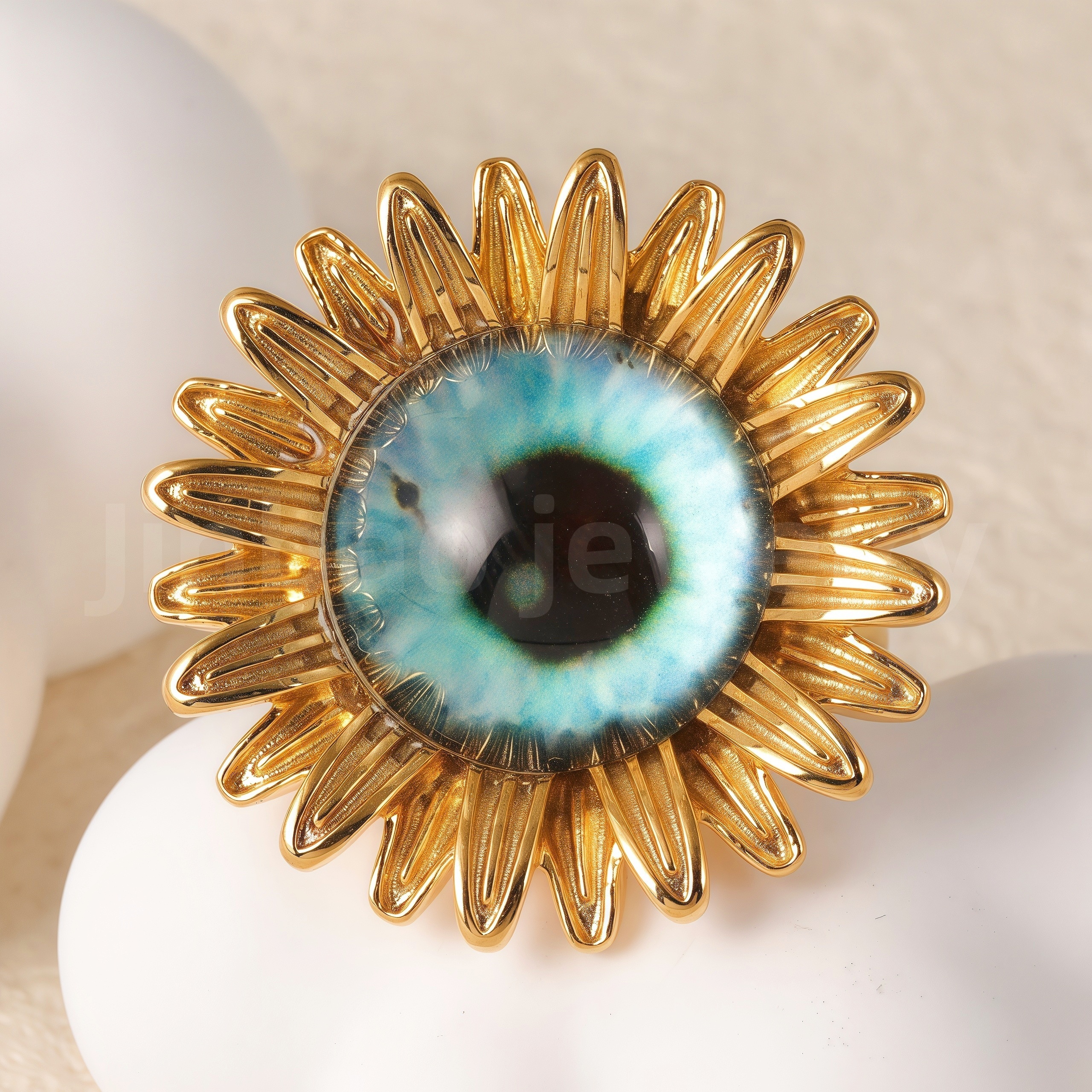 24K Gold-Plating Stainless Steel Colorful Eye Sunflower Trendy Women's Waterproof Ring-JinBaoJewerly