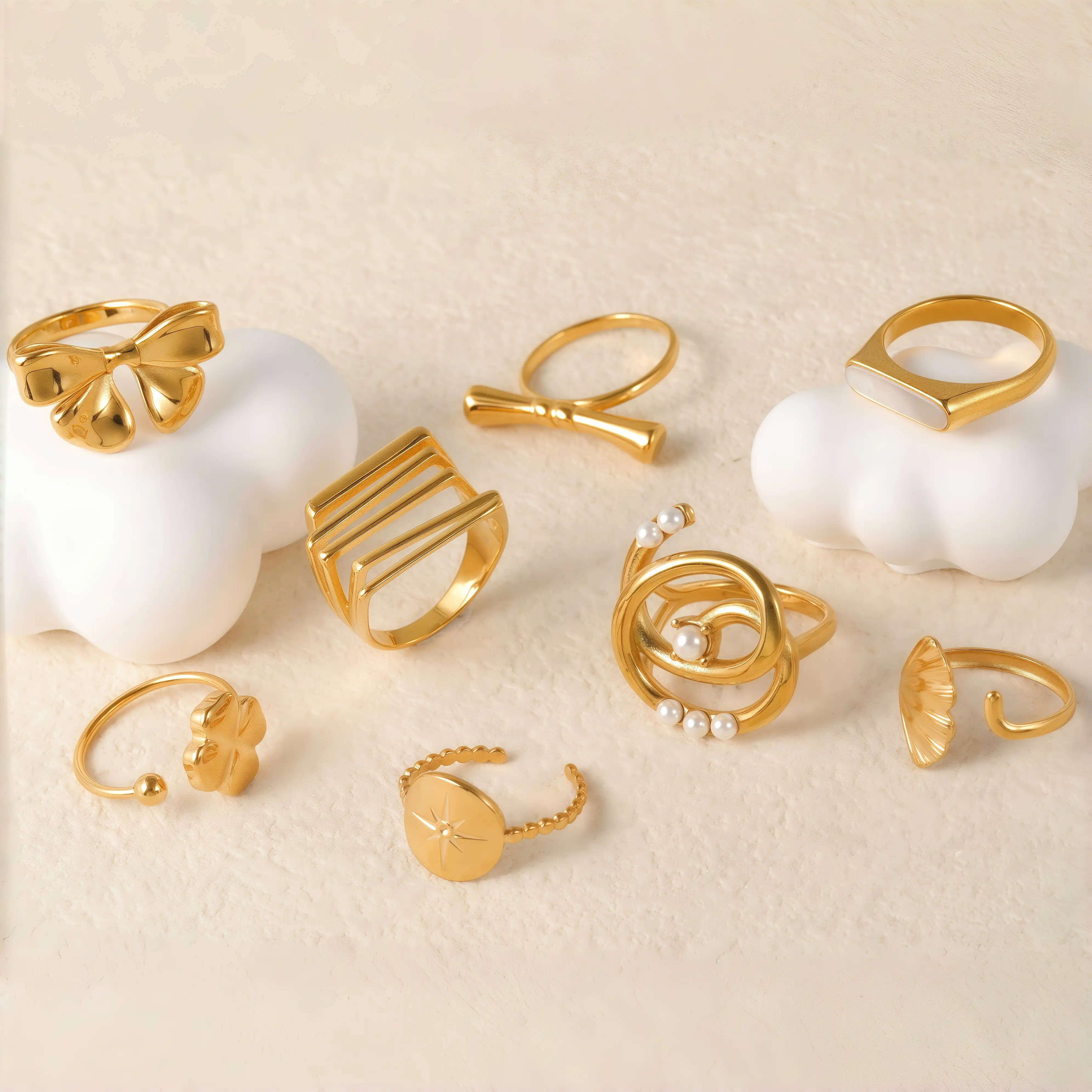 24K Gold-Plating Stainless Steel Adjustable Open Fashion Retro Women's Waterproof Ring-JinBaoJewerly