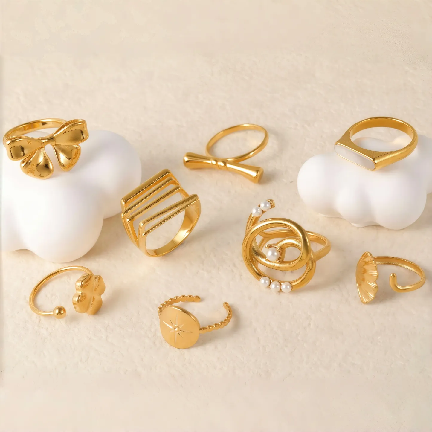 24K Gold-Plating Stainless Steel Adjustable Open Fashion Retro Women's Waterproof Ring-JinBaoJewerly