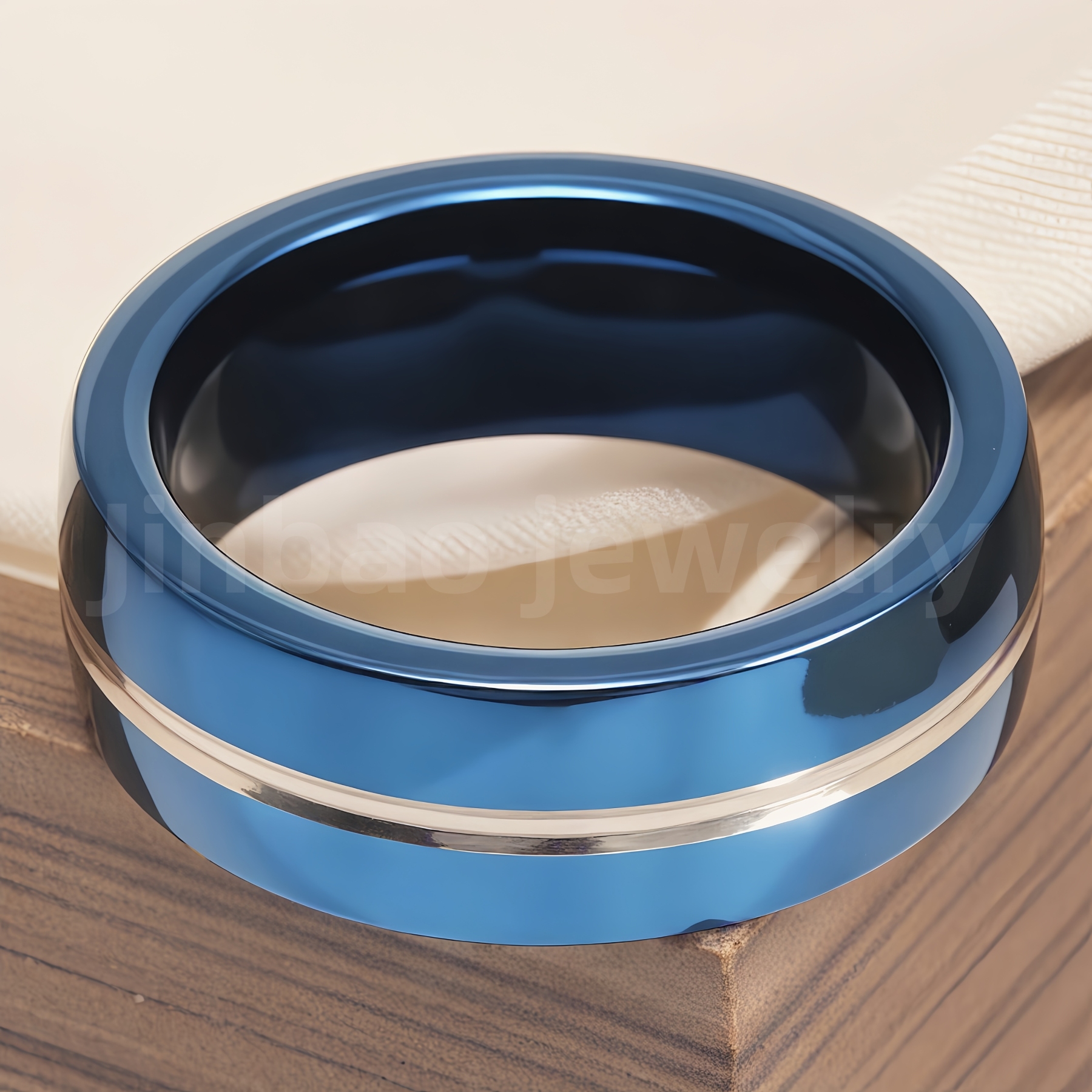 Stainless Steel Stylish Dual-tone Design Fashion Blue Men's Waterproof Ring-JinBaoJewerly