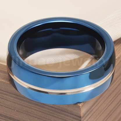Stainless Steel Stylish Dual-tone Design Fashion Blue Men's Waterproof Ring-JinBaoJewerly