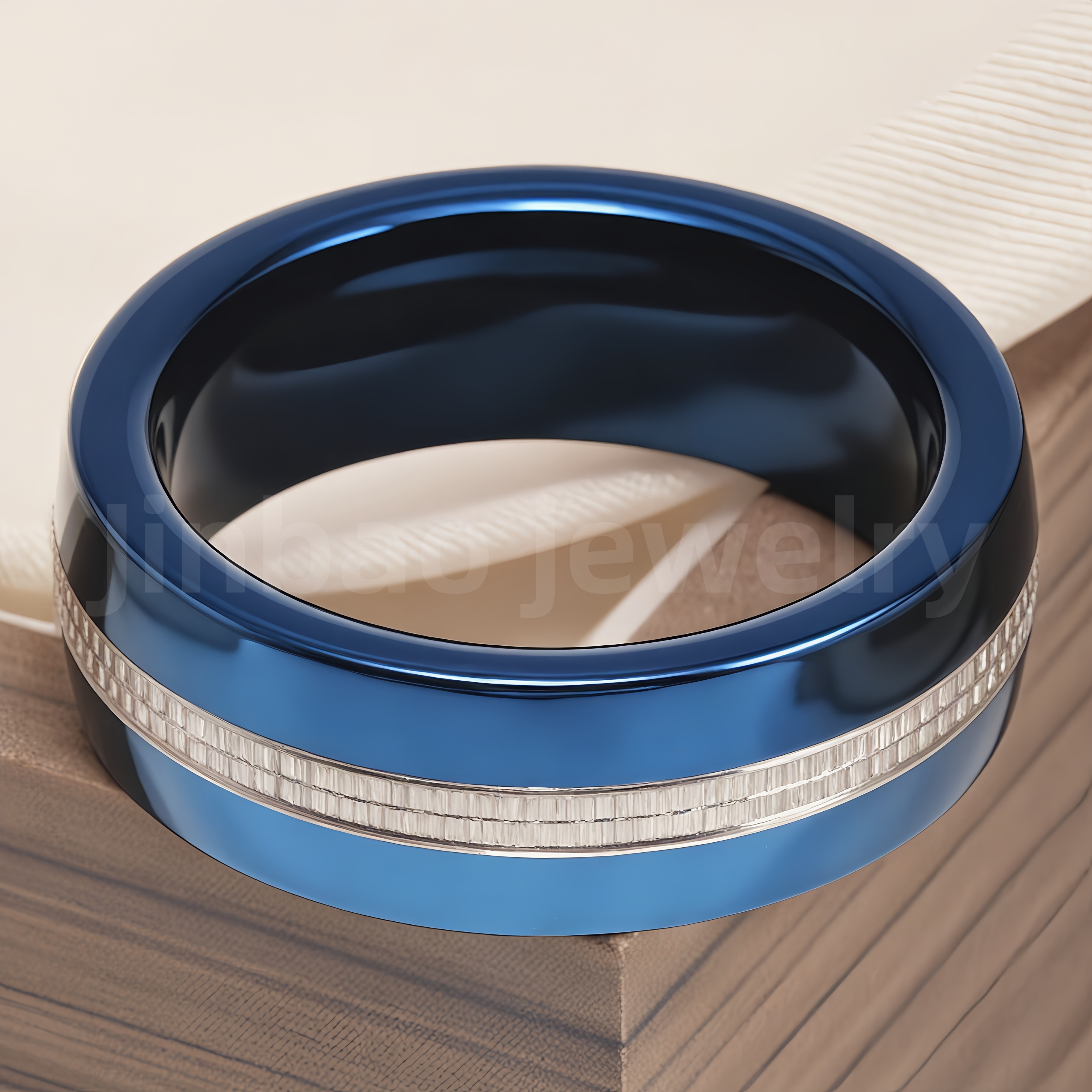 Stainless Steel Stylish Dual-tone Design Fashion Blue Men's Waterproof Ring-JinBaoJewerly