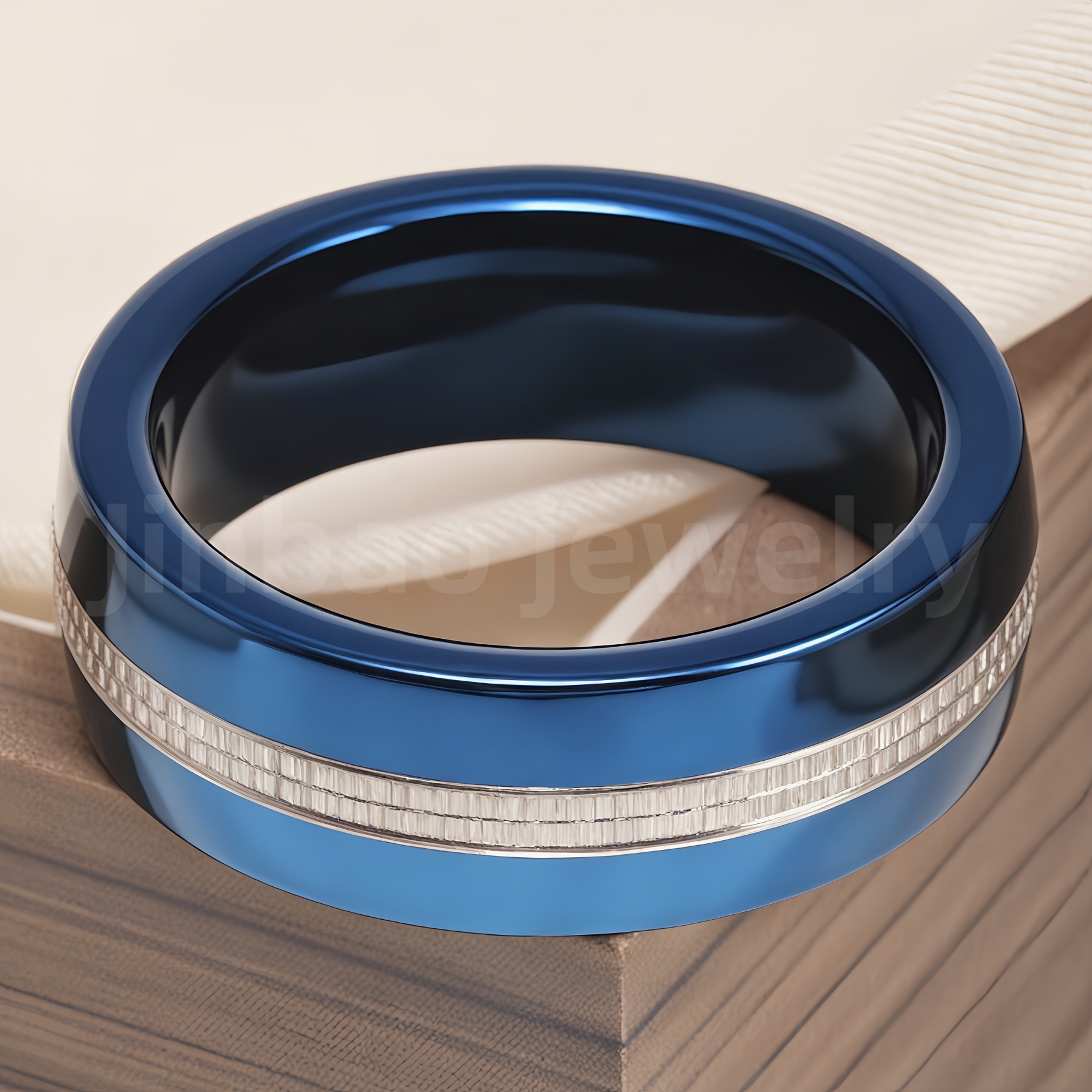 Stainless Steel Stylish Dual-tone Design Fashion Blue Men's Waterproof Ring-JinBaoJewerly