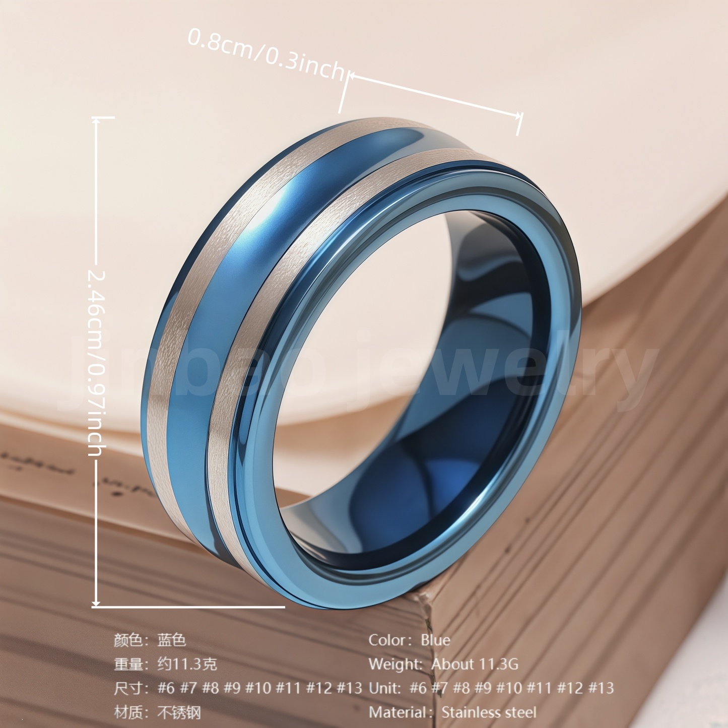 Stainless Steel Stylish Dual-tone Design Fashion Blue Men's Waterproof Ring-JinBaoJewerly