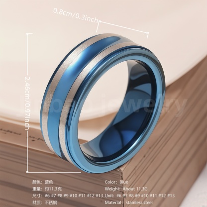 Stainless Steel Stylish Dual-tone Design Fashion Blue Men's Waterproof Ring-JinBaoJewerly
