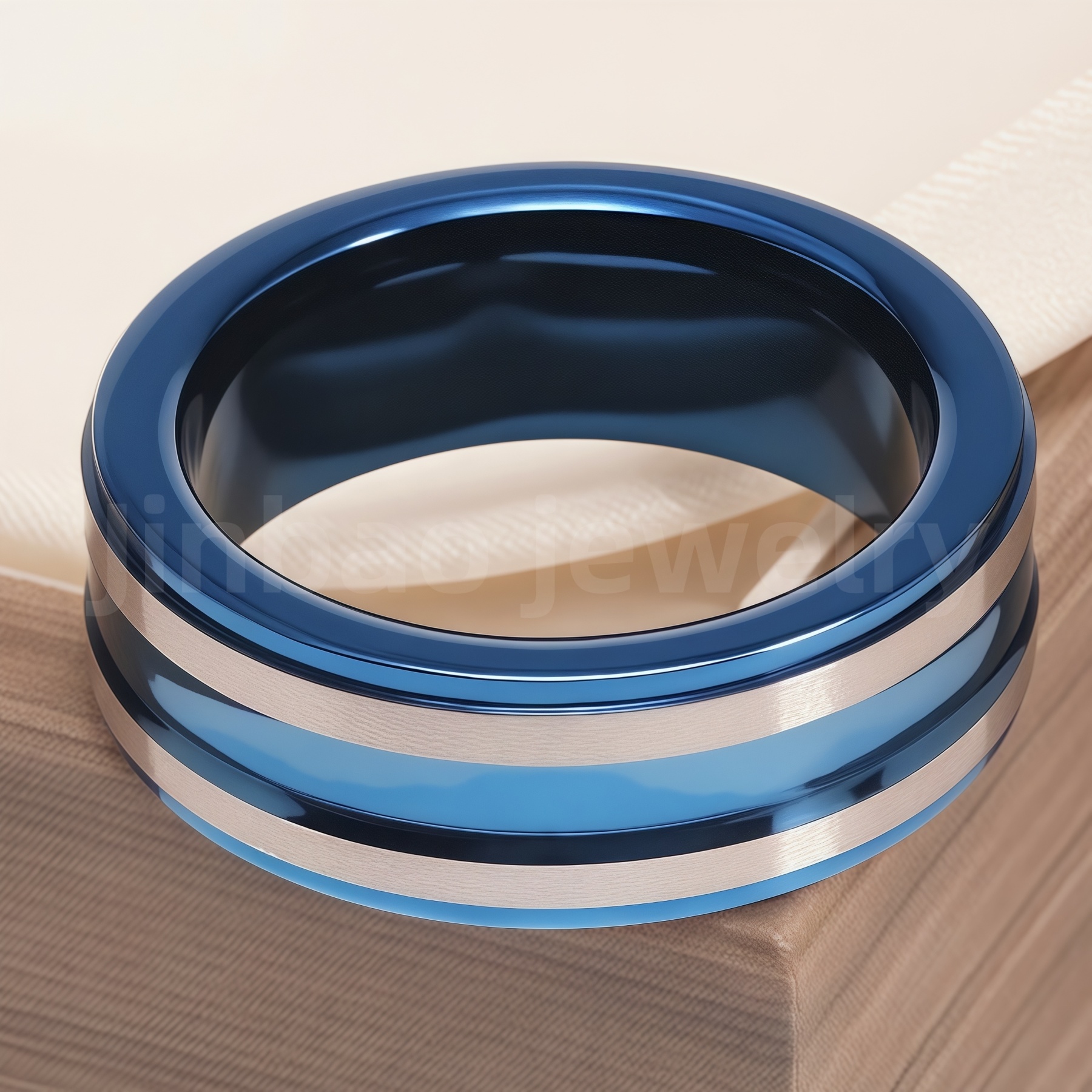 Stainless Steel Stylish Dual-tone Design Fashion Blue Men's Waterproof Ring-JinBaoJewerly