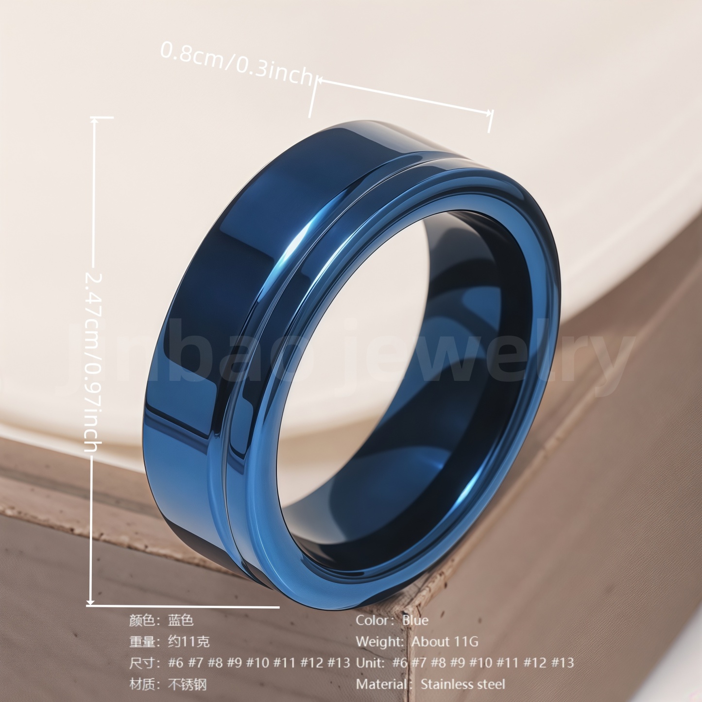 Stainless Steel Stylish Dual-tone Design Fashion Blue Men's Waterproof Ring-JinBaoJewerly