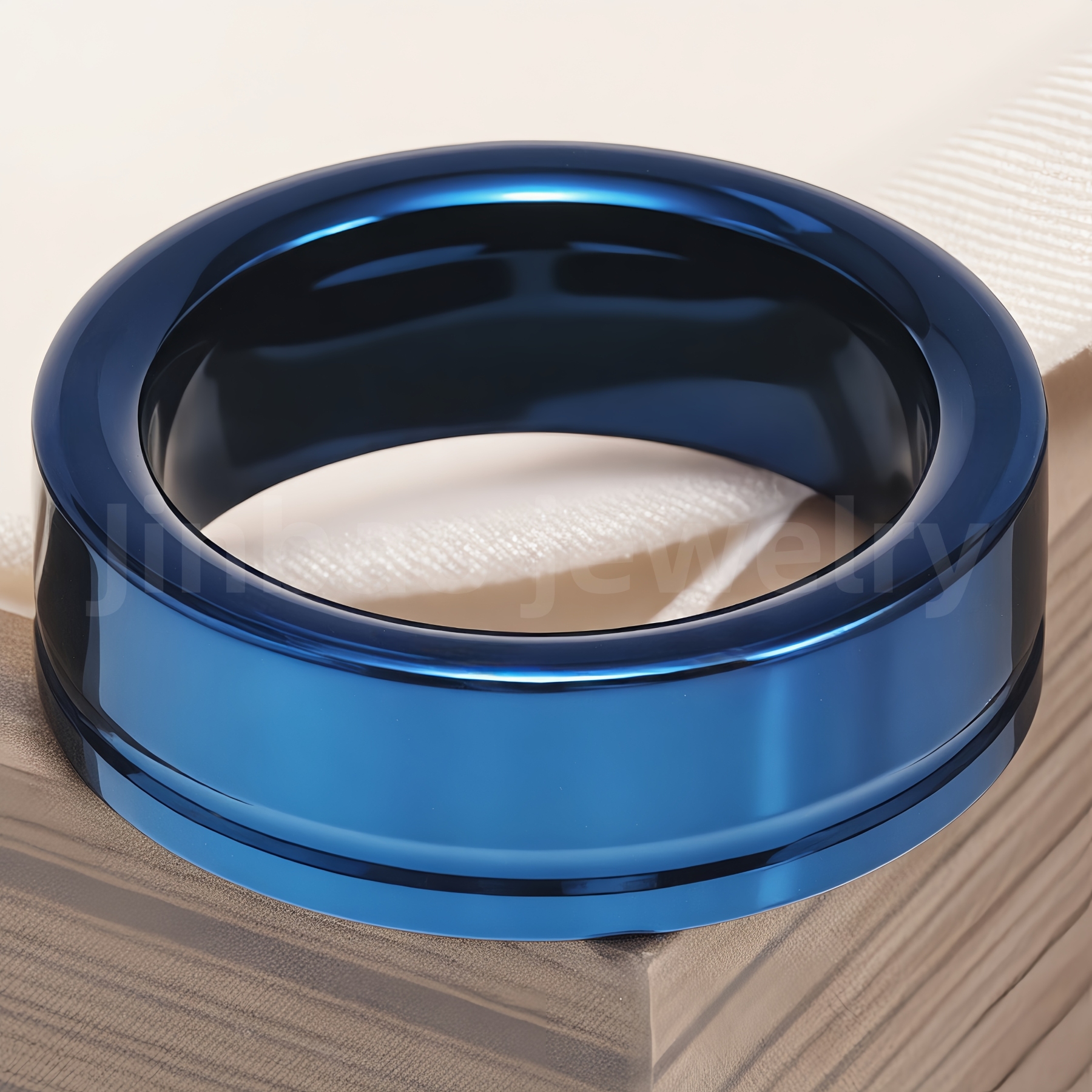 Stainless Steel Stylish Dual-tone Design Fashion Blue Men's Waterproof Ring-JinBaoJewerly