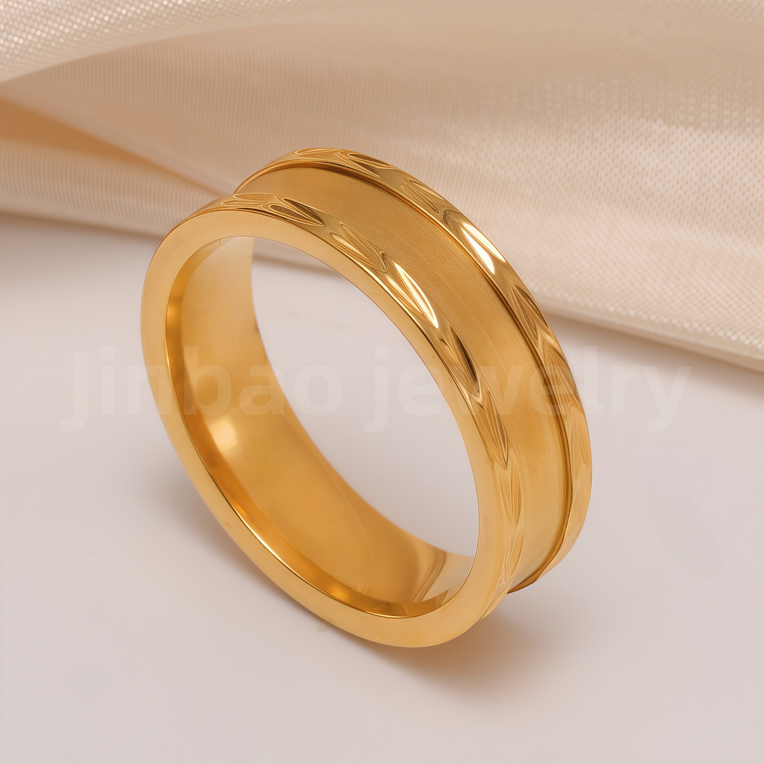24K Gold-Plating Stainless Steel Minimalist Textured Trendy Men's Waterproof Ring  6MM-JinBaoJewerly
