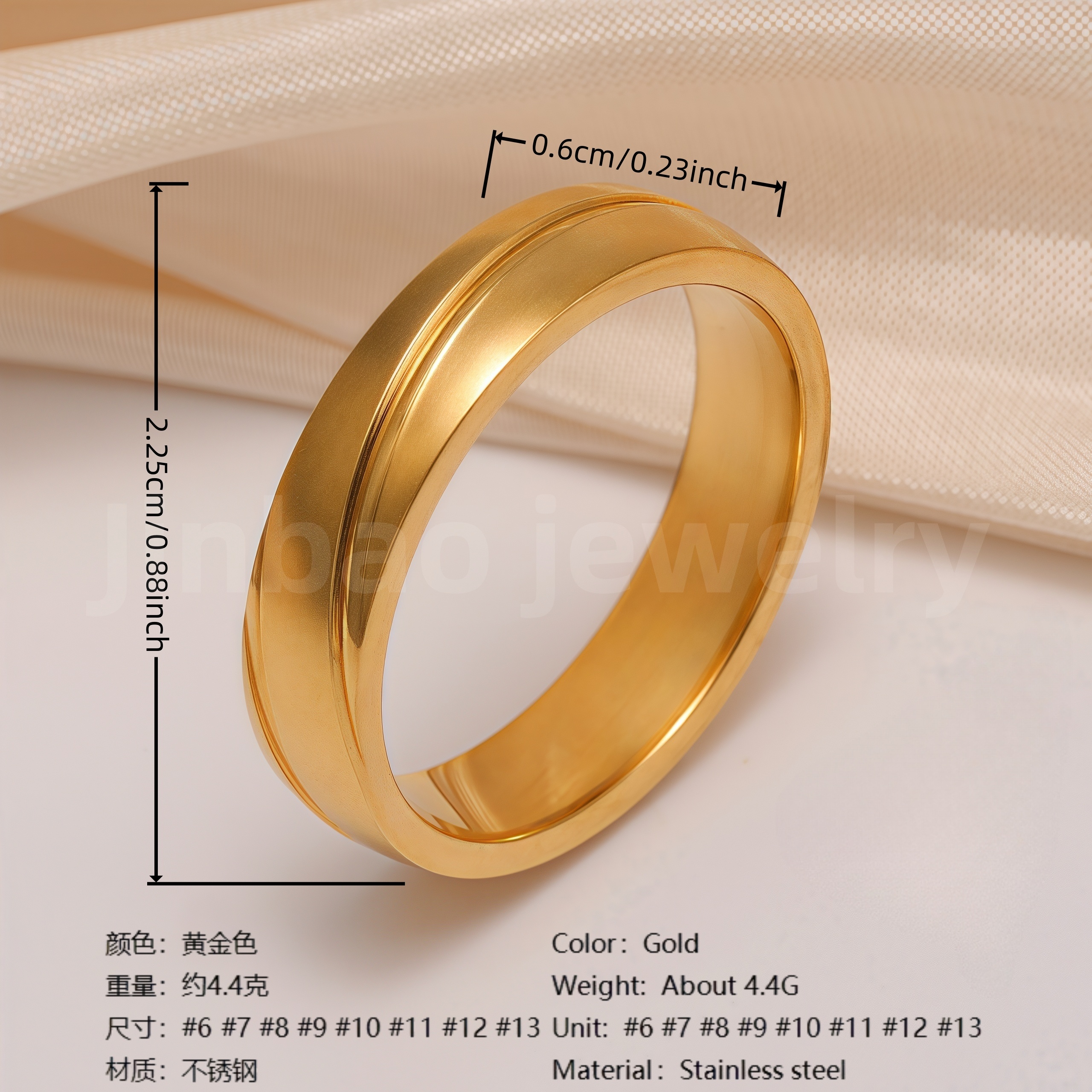 24K Gold-Plating Stainless Steel Plain Band Minimalist Lines  Men's Waterproof Ring 4MM-JinBaoJewerly