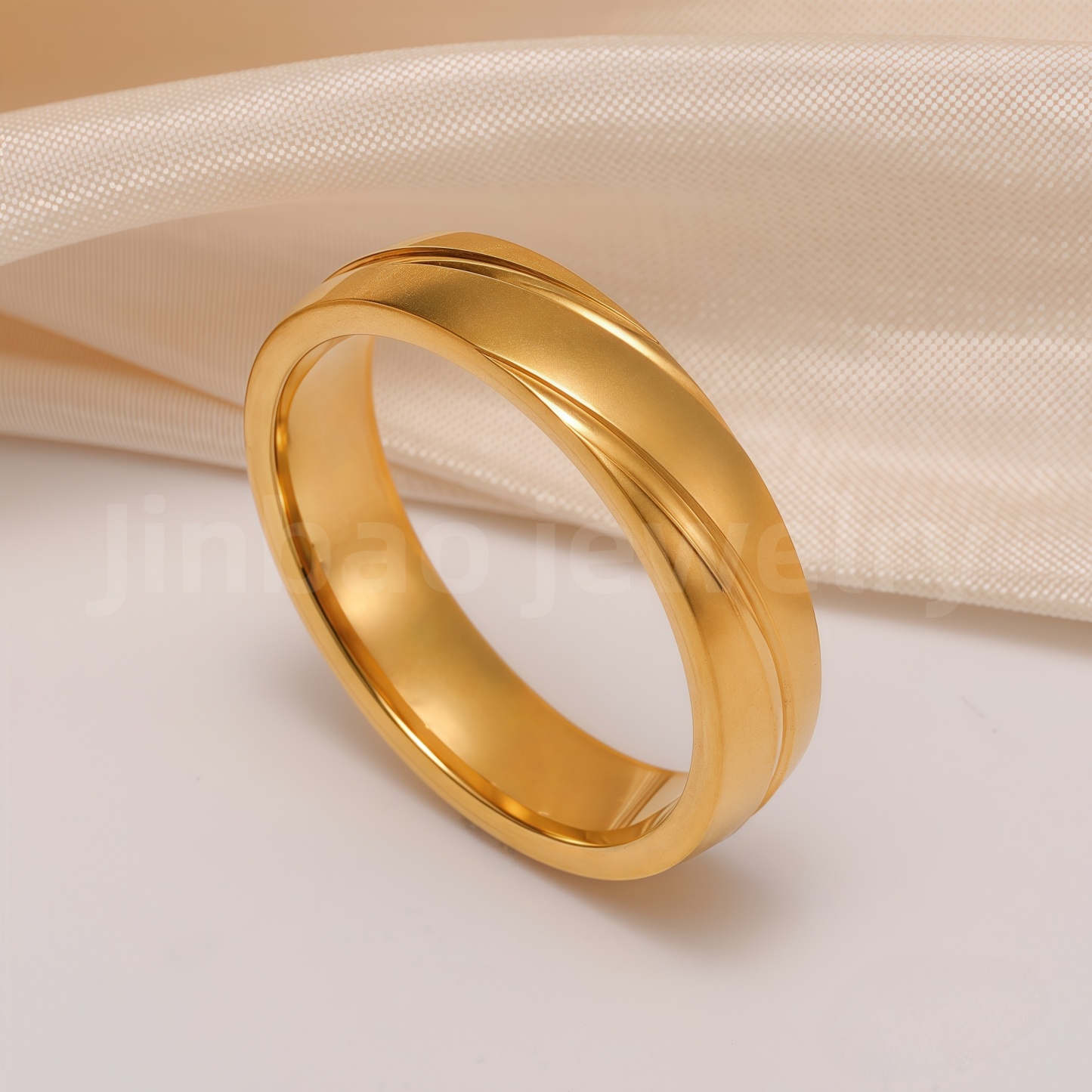 24K Gold-Plating Stainless Steel Plain Band Minimalist Lines  Men's Waterproof Ring 4MM-JinBaoJewerly