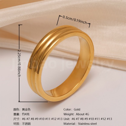 24K Gold-Plating Stainless Steel Plain Band Minimalist Lines  Men's Waterproof Ring 4MM-JinBaoJewerly