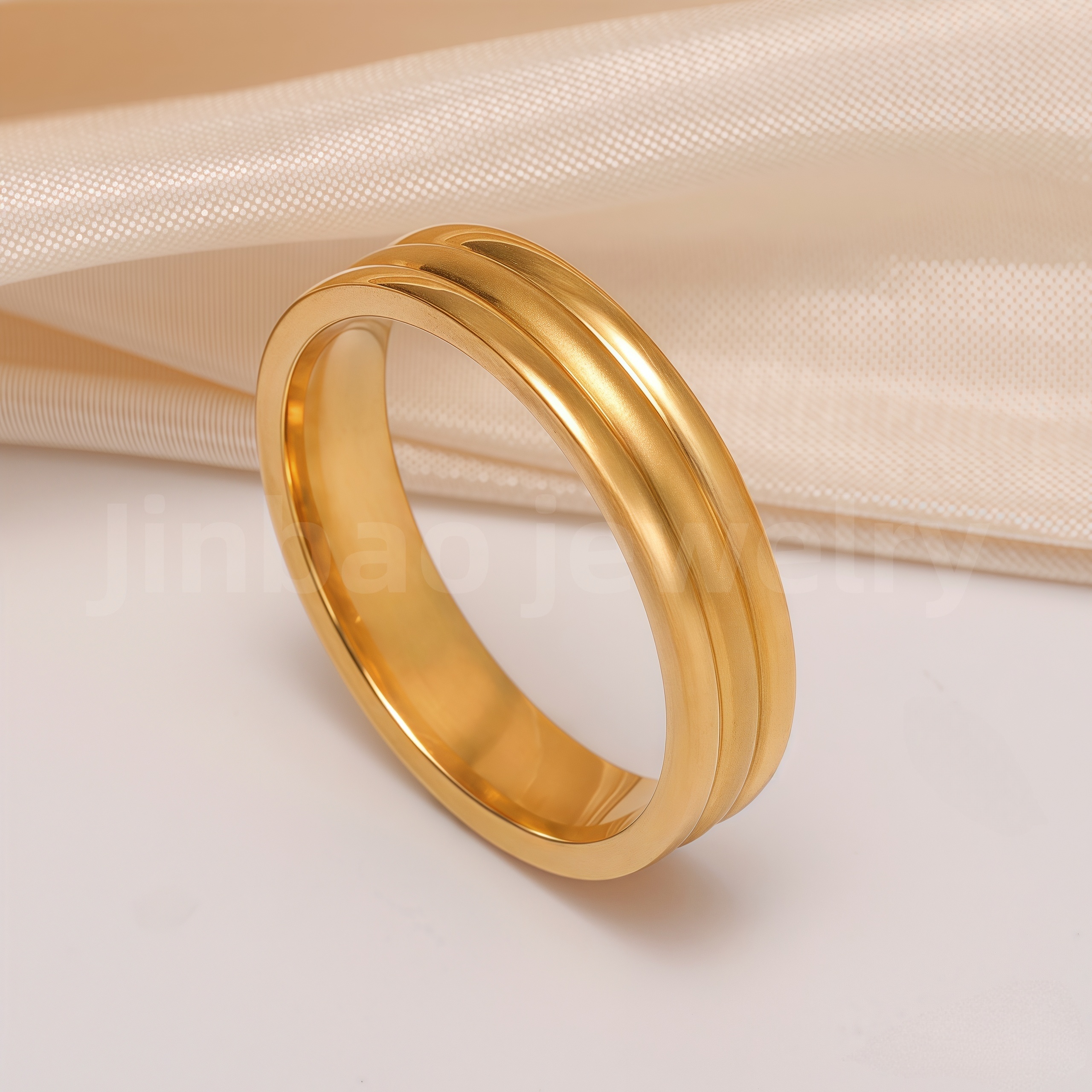 24K Gold-Plating Stainless Steel Plain Band Minimalist Lines  Men's Waterproof Ring 4MM-JinBaoJewerly