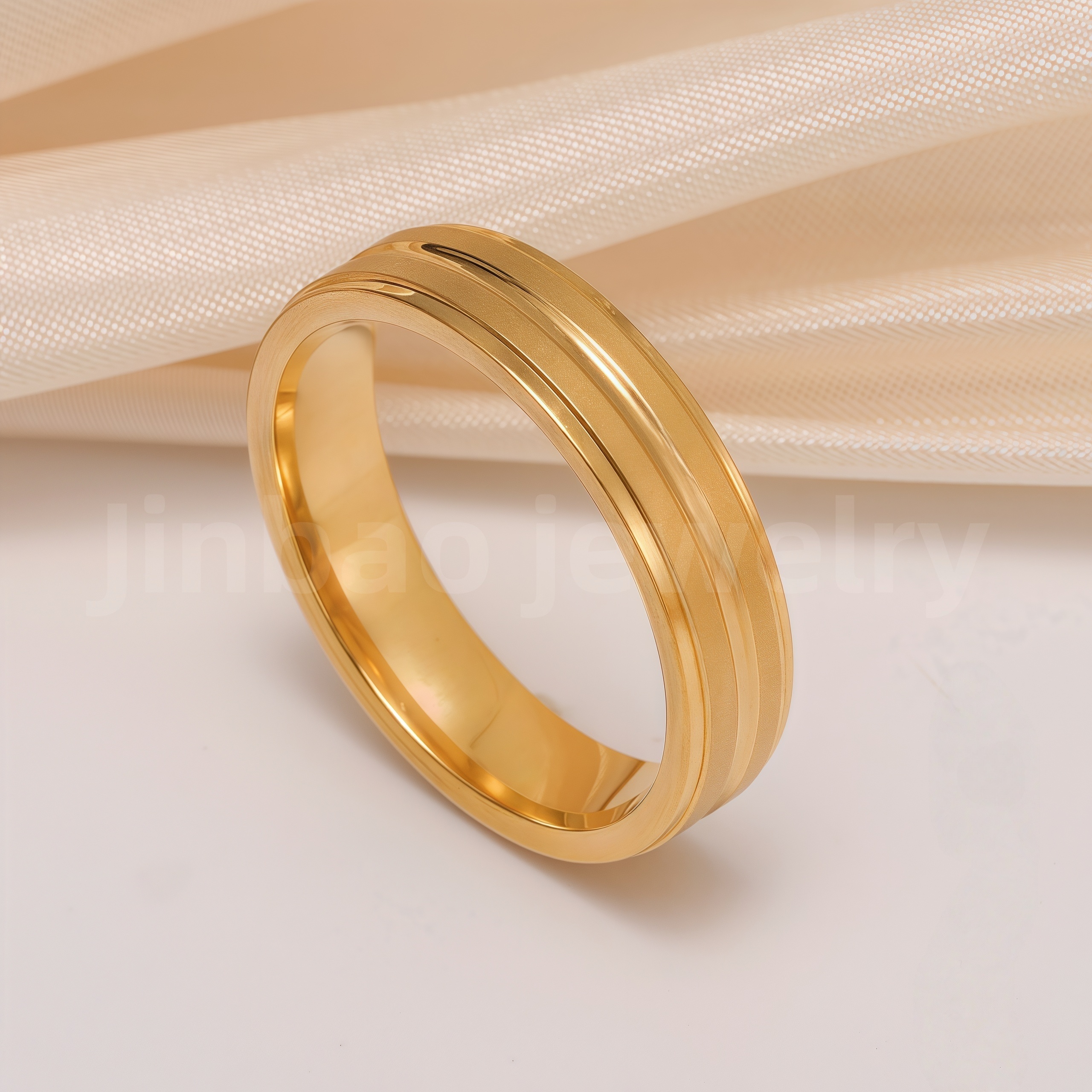24K Gold-Plating Stainless Steel Plain Band Minimalist Lines  Men's Waterproof Ring 4MM-JinBaoJewerly