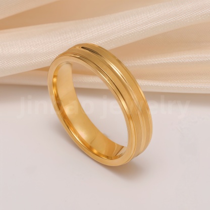 24K Gold-Plating Stainless Steel Plain Band Minimalist Lines  Men's Waterproof Ring 4MM-JinBaoJewerly