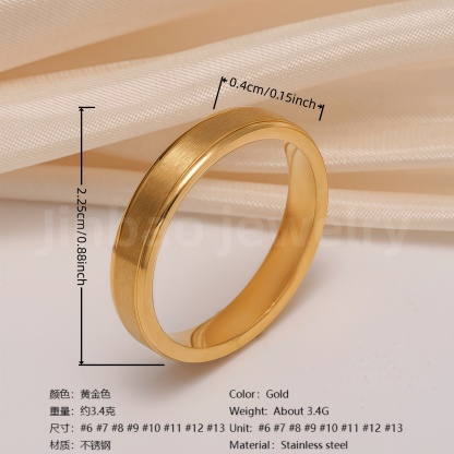 24K Gold-Plating Stainless Steel Plain Band Minimalist Lines  Men's Waterproof Ring 4MM-JinBaoJewerly