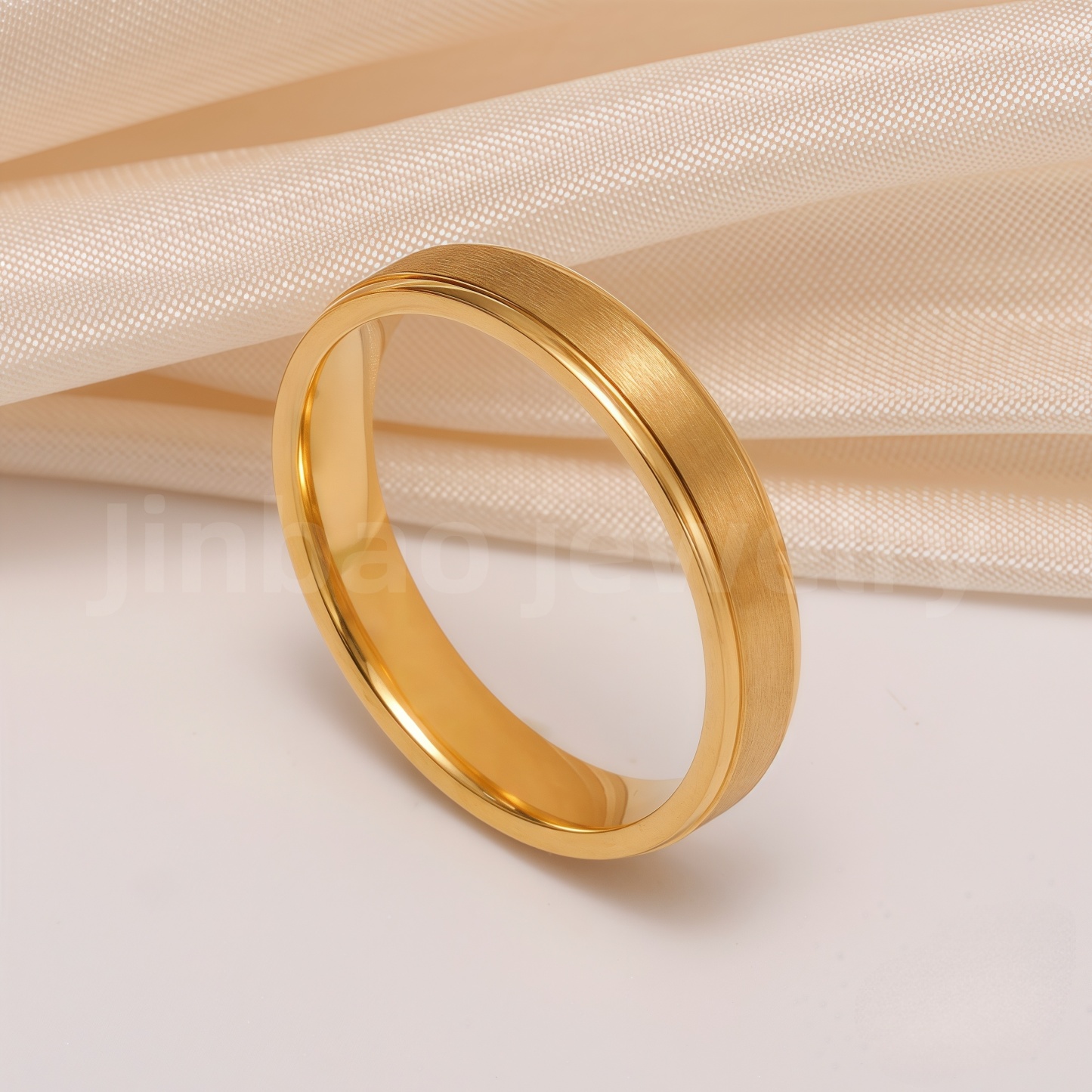 24K Gold-Plating Stainless Steel Plain Band Minimalist Lines  Men's Waterproof Ring 4MM-JinBaoJewerly