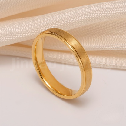 24K Gold-Plating Stainless Steel Plain Band Minimalist Lines  Men's Waterproof Ring 4MM-JinBaoJewerly