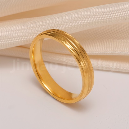 24K Gold-Plating Stainless Steel Plain Band Minimalist Lines  Men's Waterproof Ring 4MM-JinBaoJewerly