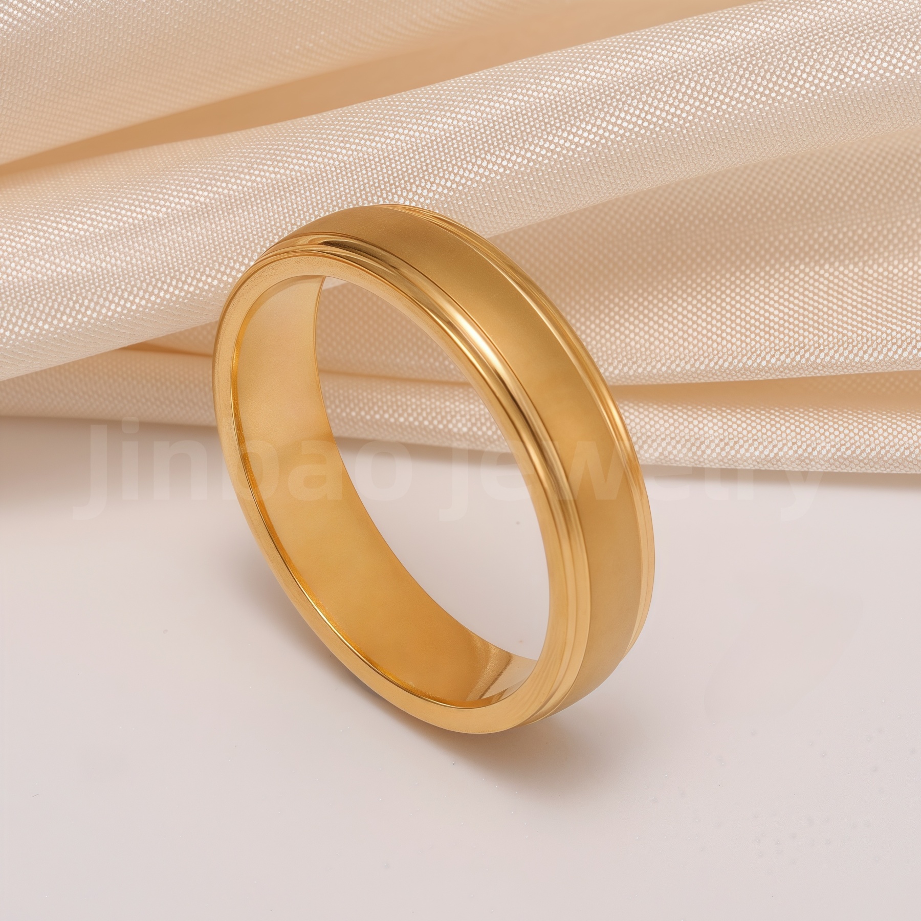 24K Gold-Plating Stainless Steel Plain Band Minimalist Lines  Men's Waterproof Ring 4MM-JinBaoJewerly