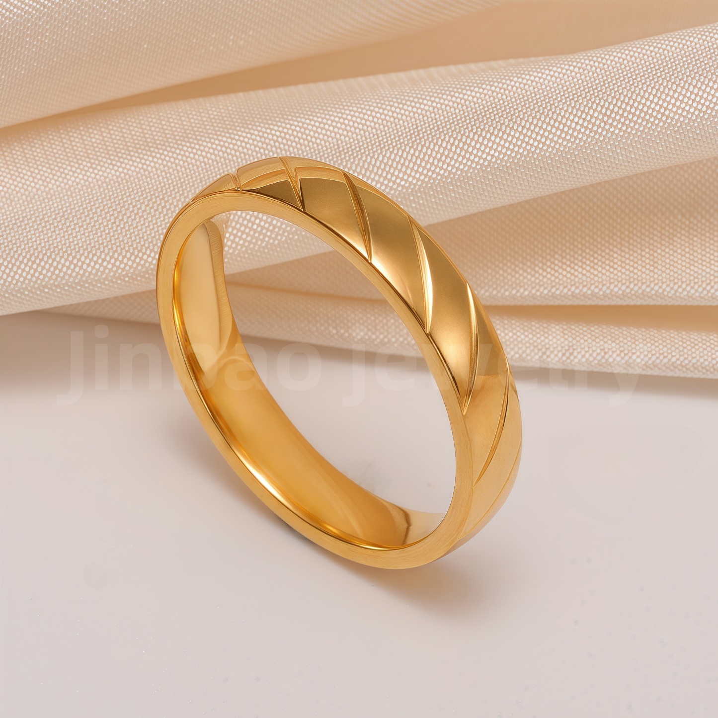 24K Gold-Plating Stainless Steel Plain Band Minimalist Lines  Men's Waterproof Ring 4MM-JinBaoJewerly