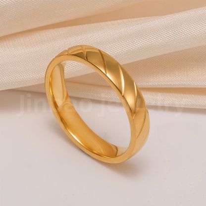 24K Gold-Plating Stainless Steel Plain Band Minimalist Lines  Men's Waterproof Ring 4MM-JinBaoJewerly