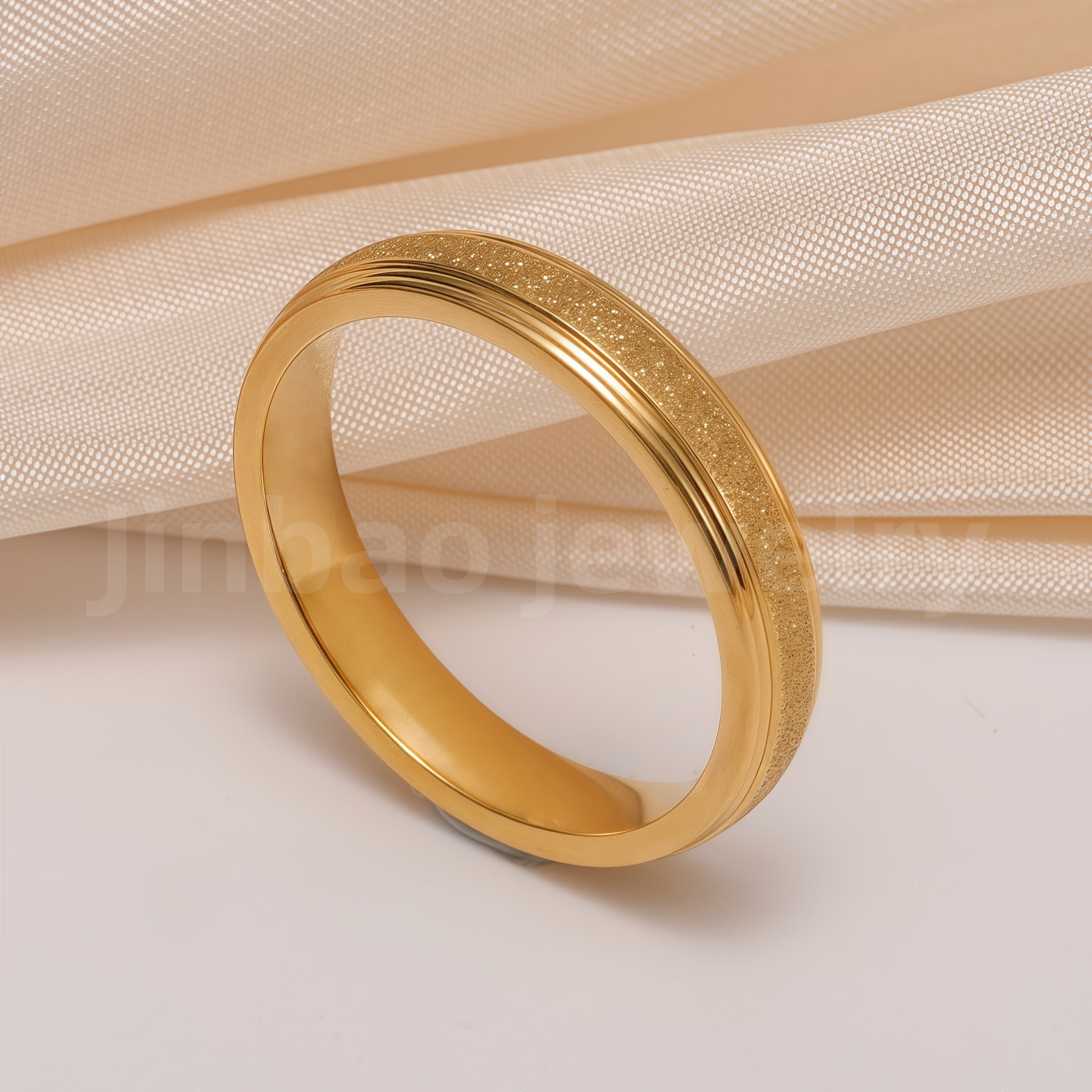 24K Gold-Plating Stainless Steel Plain Band Minimalist Lines  Men's Waterproof Ring 4MM-JinBaoJewerly
