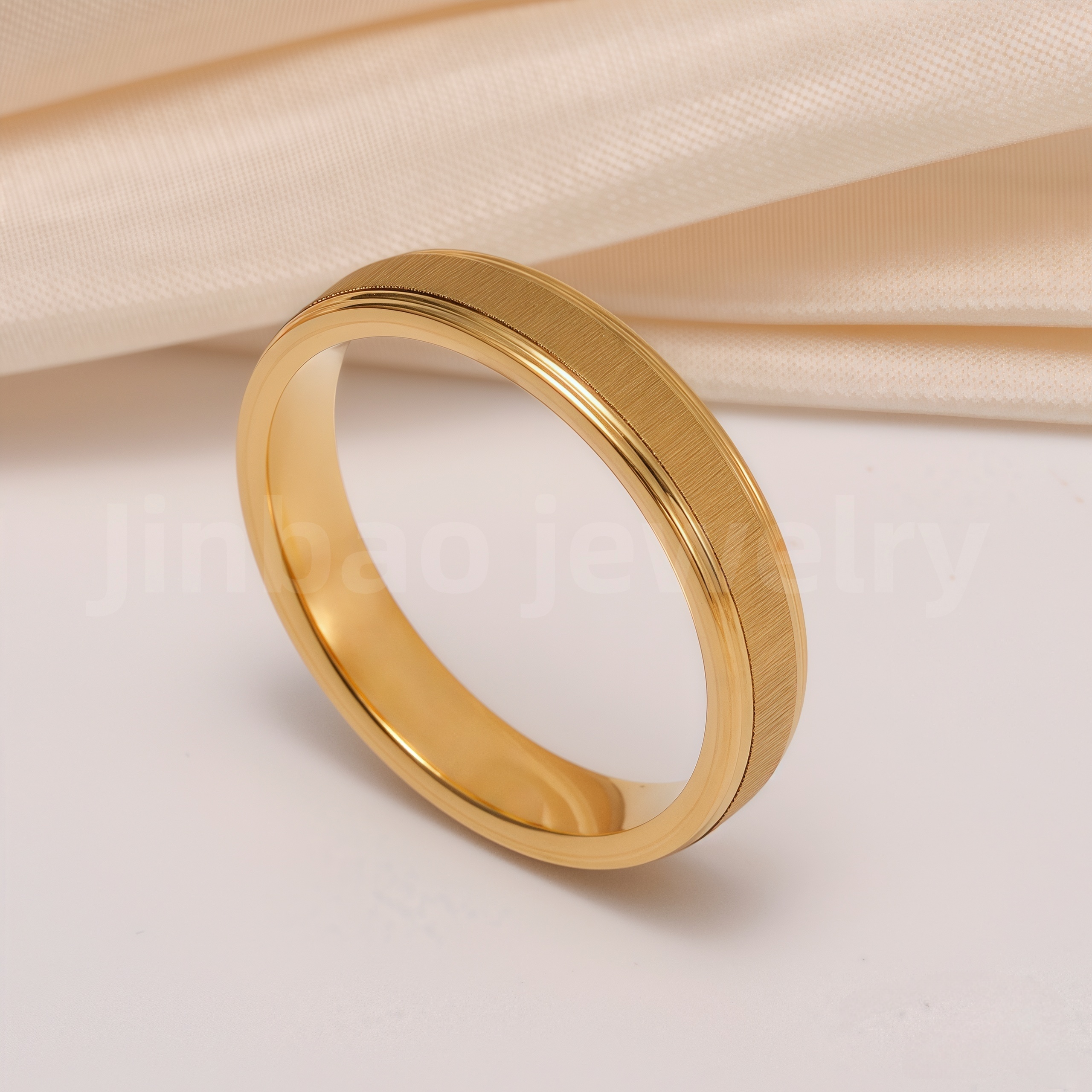 24K Gold-Plating Stainless Steel Plain Band Minimalist Lines  Men's Waterproof Ring 4MM-JinBaoJewerly